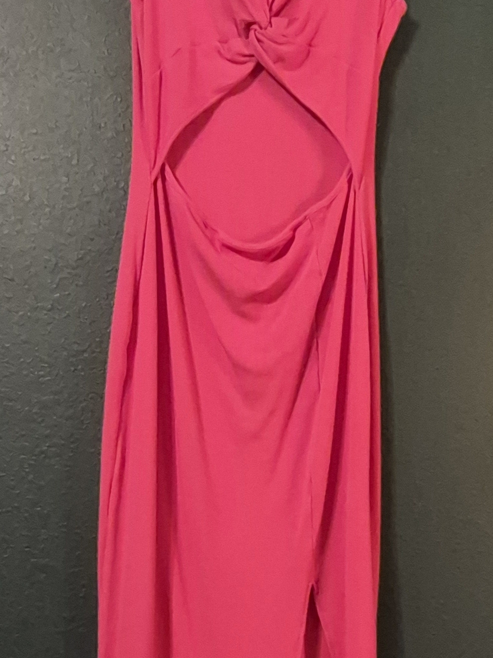 High Back Twist-Front Key Hole Maxi Dress in Fuchsia
